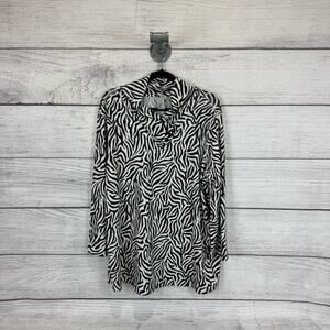Multiples Women's Cream & Black Animal Printed Knit Top Size 0X